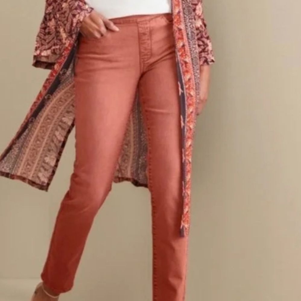 NWT Soft Surroundings Ultimate Denim Relaxed Straight Jeans Canyon Clay Large